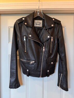 Levi’s Faux Leather Moto Jacket Black XS Biker Zip Cropped Jacket